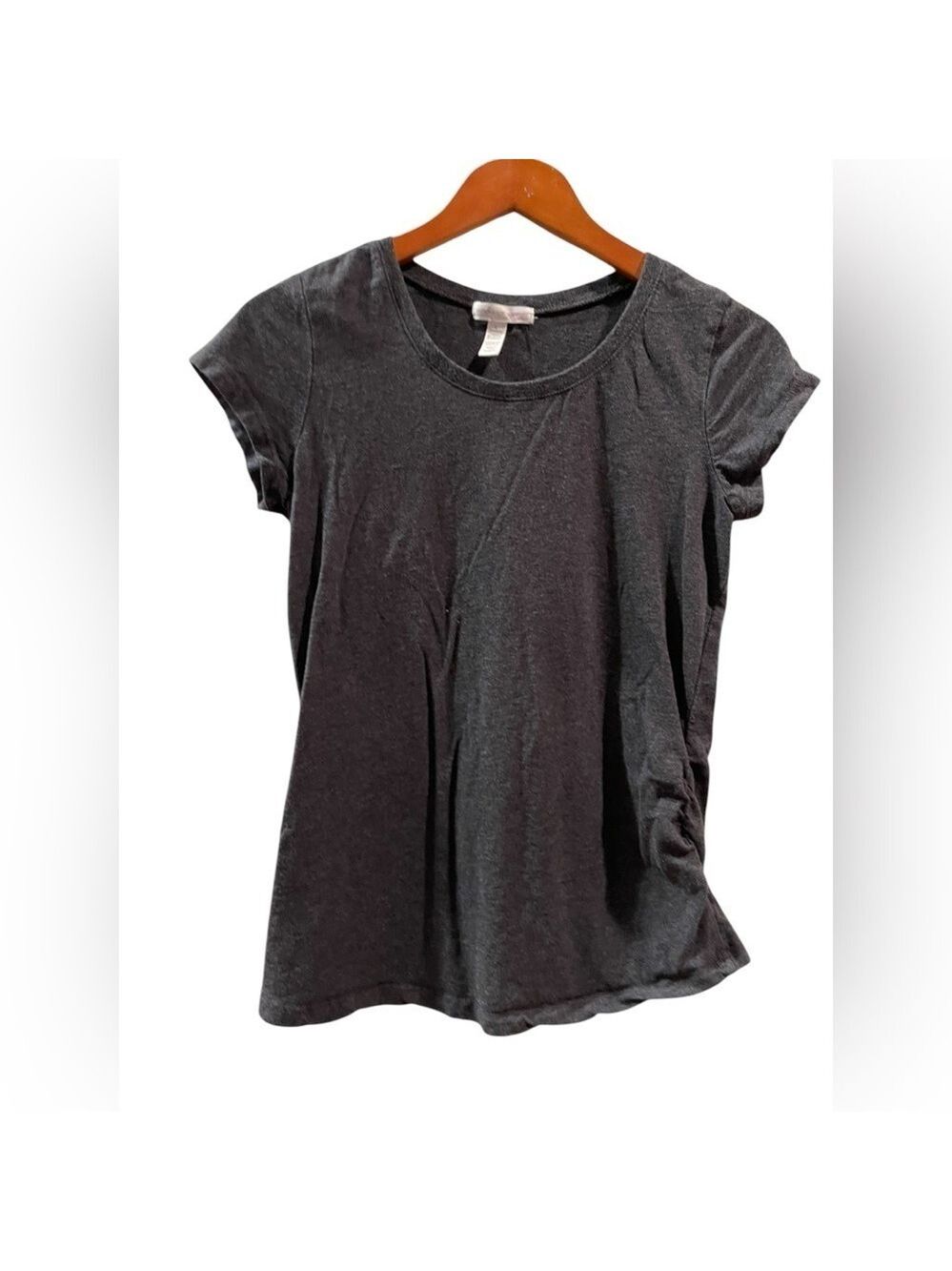 Ambiance Maternity Women’s Top Gray Short Sleeve Shirt Ruched Sides Size: Large